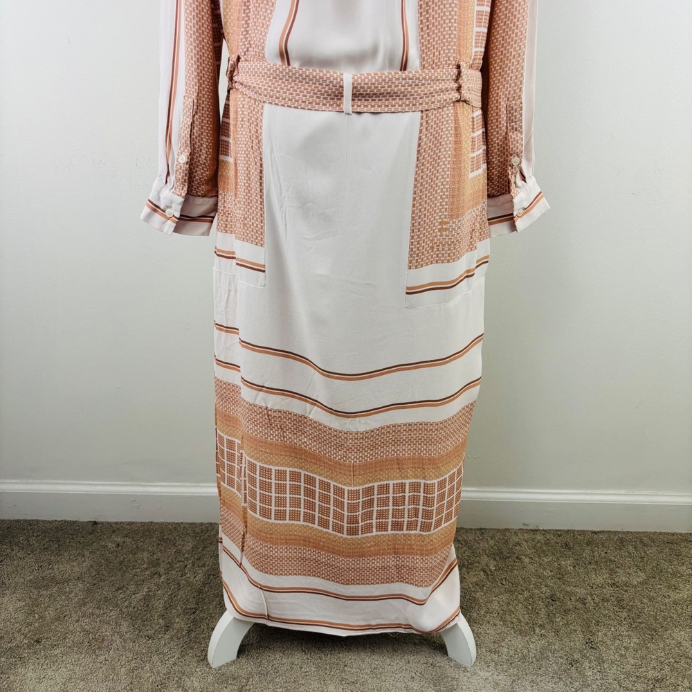 Reiss Harper Scarf Print Midi Dress Mono Nude White Print Shift Tie Waist Belt 6 - Picture 9 of 15